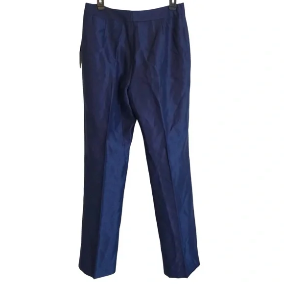 Le Suit Blue Textured Satin Straight Leg Lined Trouser Pant Size 4 - Picture 2 of 7